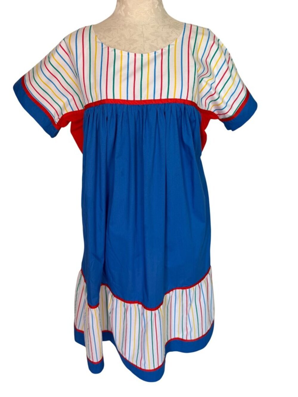 Kenzia Womens Striped Oversized Midi Housedress Size S/M Multicolor Vintage Rare